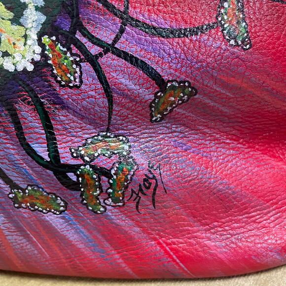 Hand Painted Bumble Bee Leather Hobo Bag Horse bit Anuschka Inspired - Picture 9 of 16